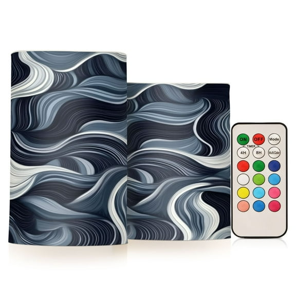 2 PCS Flameless Candles with Remote Timer LED Battery Operated Flickering Candle Light for Wedding Table Home Decoration Gifts Digital Waves Pattern