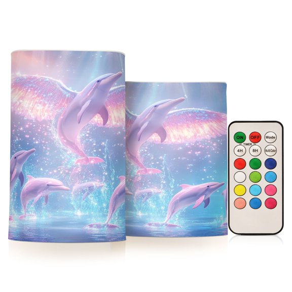 2 PCS Flameless Candles with Remote Timer LED Battery Operated Flickering Candle Light for Wedding Table Home Decoration Gifts Dolphins and Birds