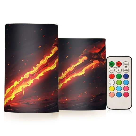 2 PCS Flameless Candles with Remote Timer LED Battery Operated Flickering Candle Light for Wedding Table Home Decoration Gifts Flaming Sword