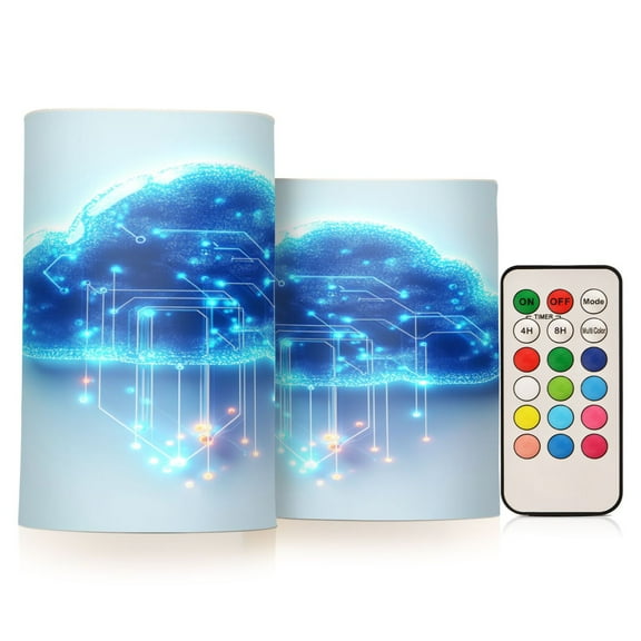 2 PCS Flameless Candles with Remote Timer LED Battery Operated Flickering Candle Light for Wedding Table Home Decoration Gifts Glowing Blue Clouds