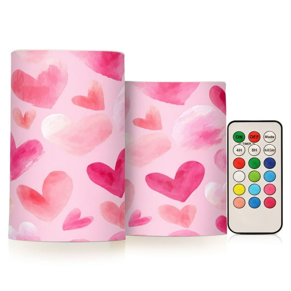 2 PCS Flameless Candles with Remote Timer LED Battery Operated Flickering Candle Light for Wedding Table Home Decoration Gifts Hand-drawn Hearts