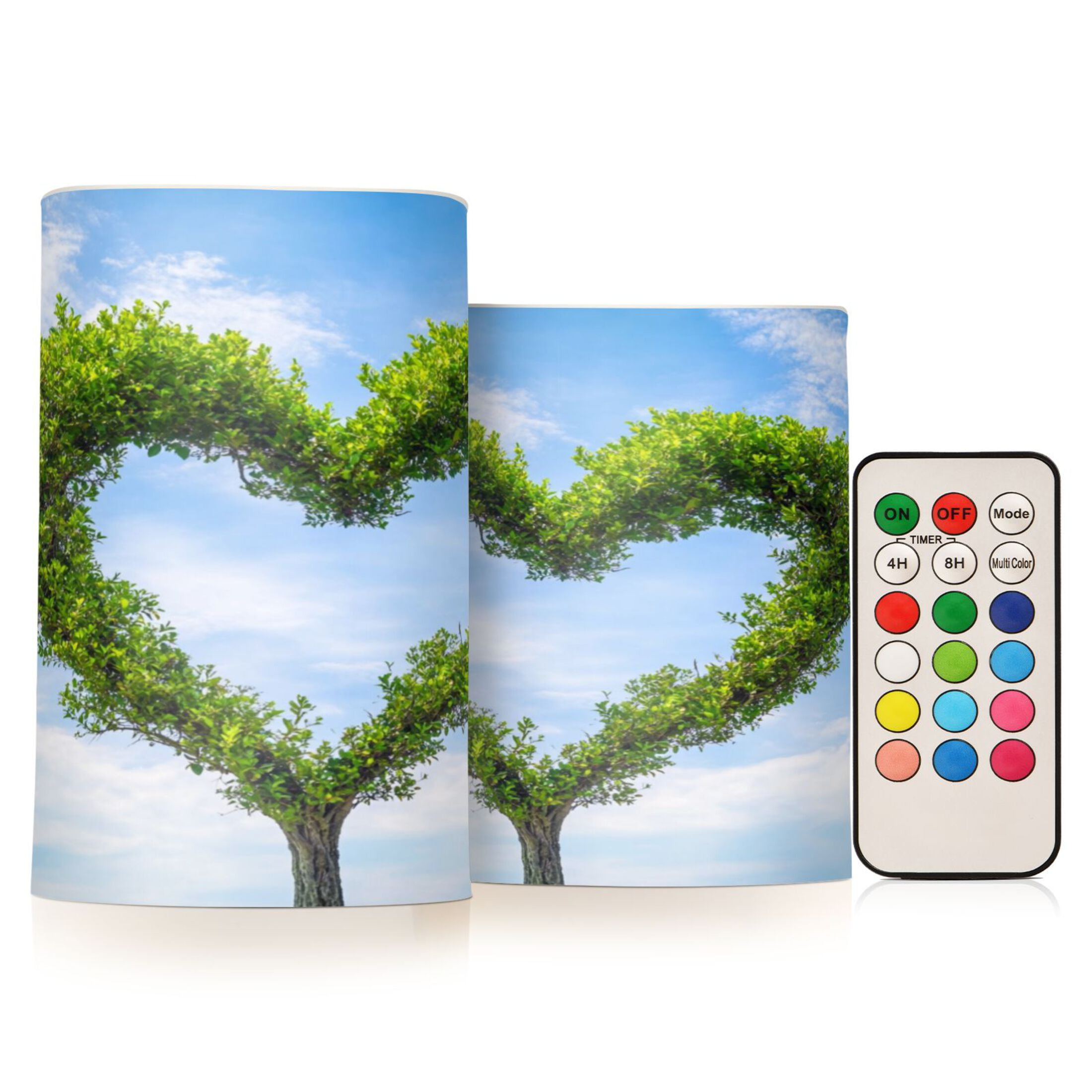 2 PCS Flameless Candles with Remote Timer LED Battery Operated Flickering Candle Light for Wedding Table Home Decoration Gifts Heart-shaped Tree
