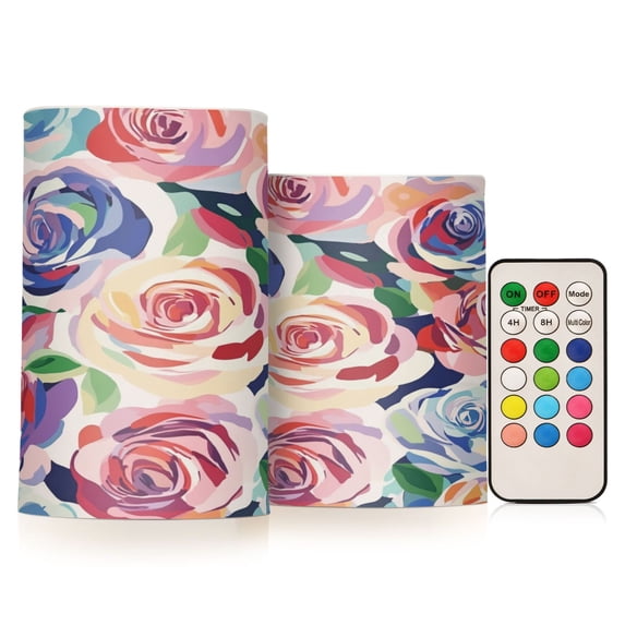 2 PCS Flameless Candles with Remote Timer LED Battery Operated Flickering Candle Light for Wedding Table Home Decoration Gifts Modern Art Roses