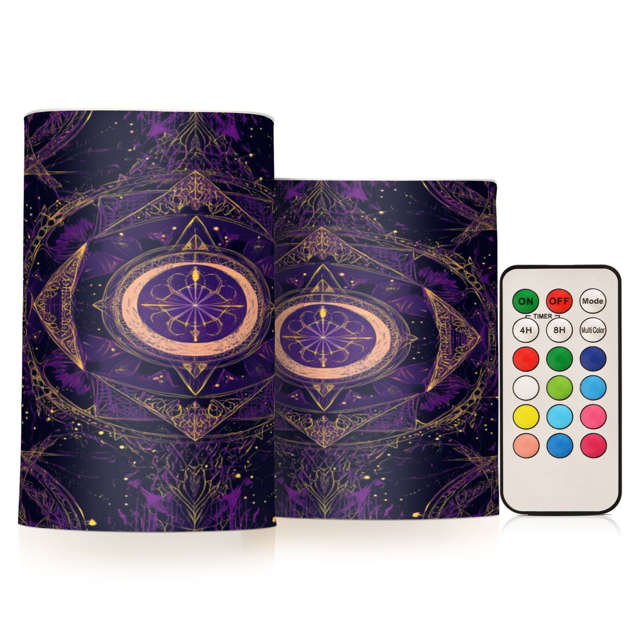 2 PCS Flameless Candles with Remote Timer LED Battery Operated Flickering Candle Light for Wedding Table Home Decoration Gifts Mystical Lines Pattern