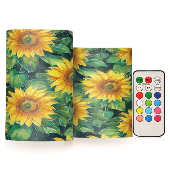 2 PCS Flameless Candles with Remote Timer LED Battery Operated Flickering Candle Light for Wedding Table Home Decoration Gifts Pattern Of Sunflowers