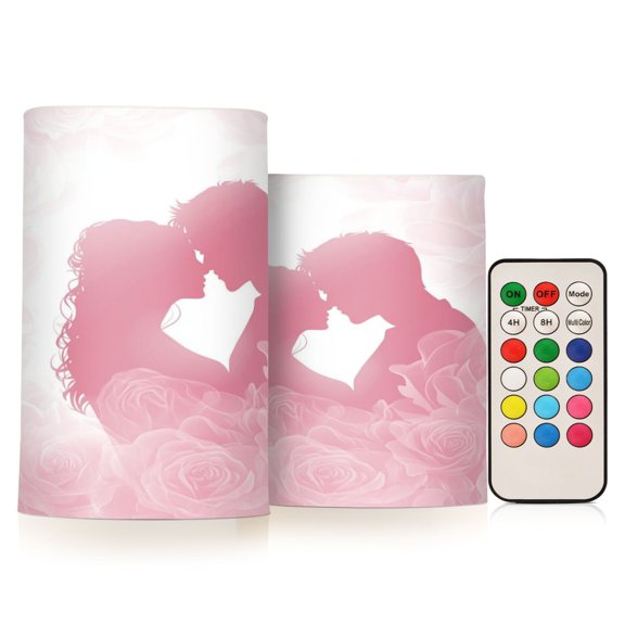 2 PCS Flameless Candles with Remote Timer LED Battery Operated Flickering Candle Light for Wedding Table Home Decoration Gifts Pink Rose Background