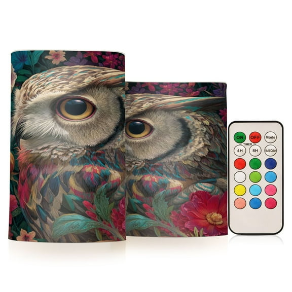 2 PCS Flameless Candles with Remote Timer LED Battery Operated Flickering Candle Light for Wedding Table Home Decoration Gifts Portrait Of An Owl