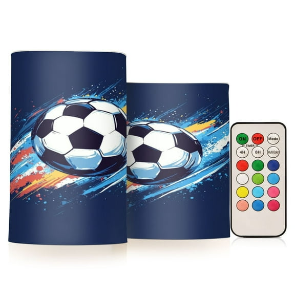 2 PCS Flameless Candles with Remote Timer LED Battery Operated Flickering Candle Light for Wedding Table Home Decoration Gifts Soccer Ball in Space