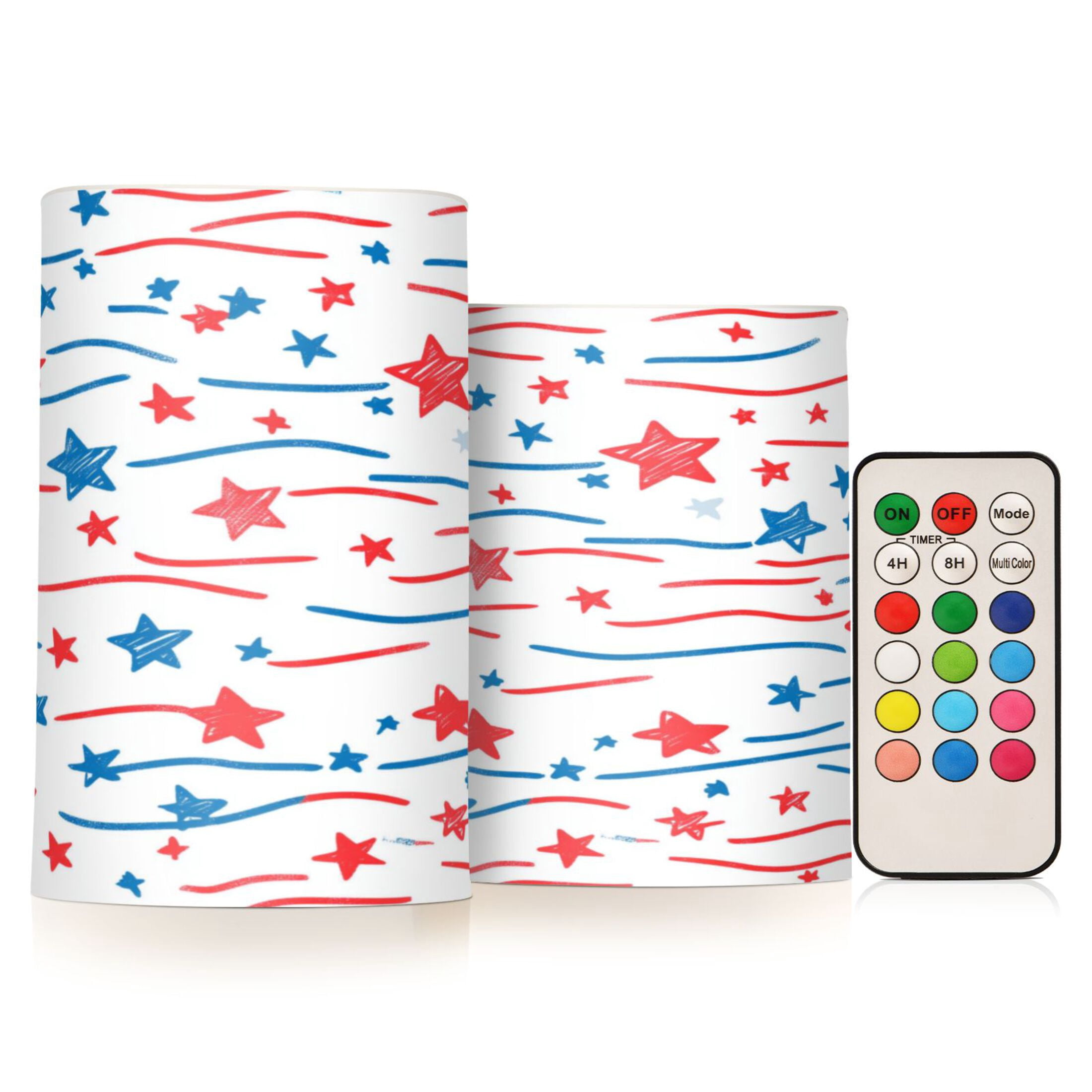 2 PCS Flameless Candles with Remote Timer LED Battery Operated Flickering Candle Light for Wedding Table Home Decoration Gifts Star Doodle Stripes
