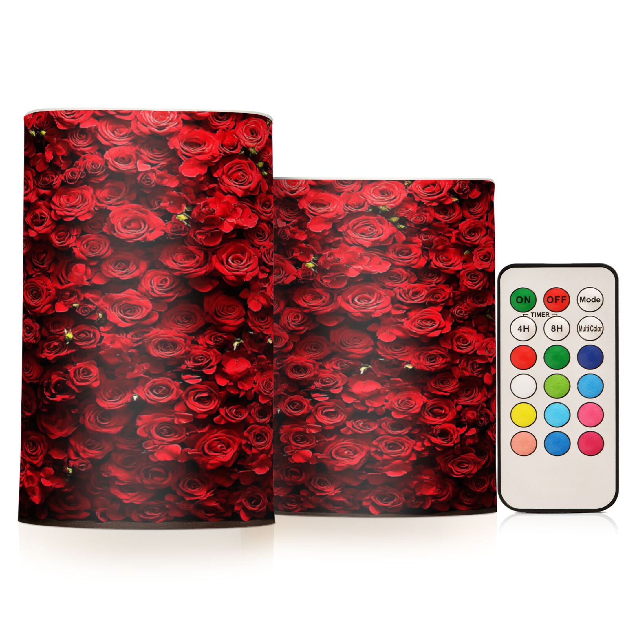 2 PCS Flameless Candles with Remote Timer LED Battery Operated Flickering Candle Light for Wedding Table Home Decoration Gifts Wall Of Red Roses
