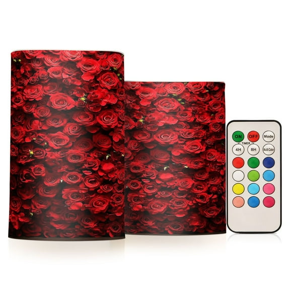 2 PCS Flameless Candles with Remote Timer LED Battery Operated Flickering Candle Light for Wedding Table Home Decoration Gifts Wall Of Red Roses