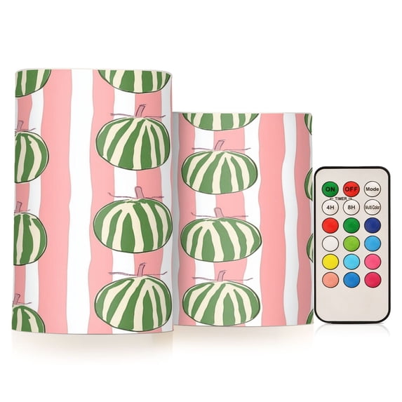 2 PCS Flameless Candles with Remote Timer LED Battery Operated Flickering Candle Light for Wedding Table Home Decoration Gifts Watermelons Pattern