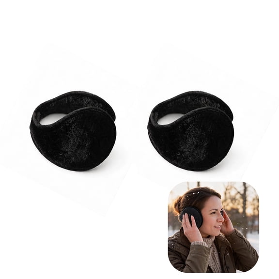 2-PCS Fleece Earmuffs for Men Women, Foldable Winter Ear Warmers Behind the Head(Black)