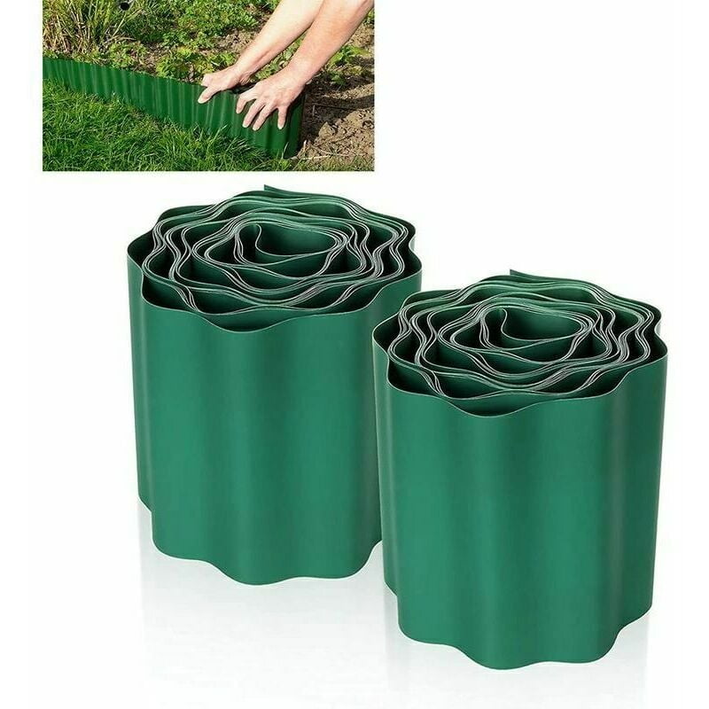 2 PCS Flexible Lawn Edging 9M × 15CM, Lawn Fence Plastic Garden Edging