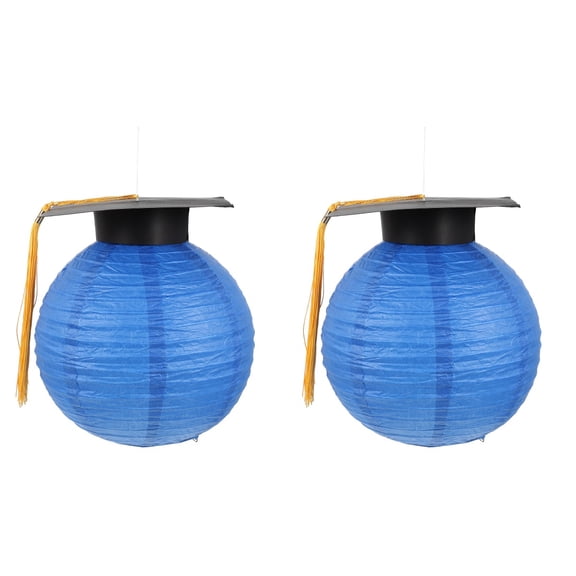Set of 2 Blue Flickering Paper Lanterns for Graduation Season Party Decorations, 25CM Each