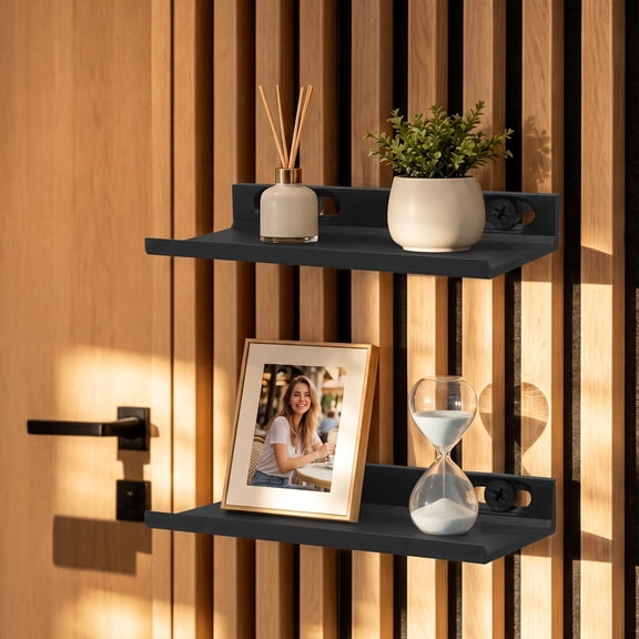 2 PCS Floating Shelves for Wood Slat Panels, 6x3.5 PLA Shelves for Storage and Display on Acoustic Slat Panels, for Living Rooms, Bedrooms and Offices