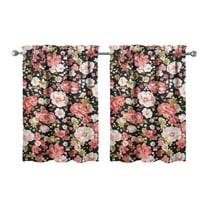 2 PCS Floral Kitchen Curtains - Vintage Botanical Print Semi-Sheer Tier Curtains with Rod Pocket, 27.5x36 Inch, Farmhouse Window Treatment Panels