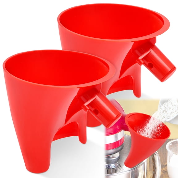 Fkszll 2 Pcs Flour Funnel for Kitchen Aid Mixer, Easy Pour No-Mess Attachment, Anti-Splash Accessory, Fits Tilt-Head 4.5–5 Qt (KSM150), Durable Dishwasher-Safe Baking Tool (Red)