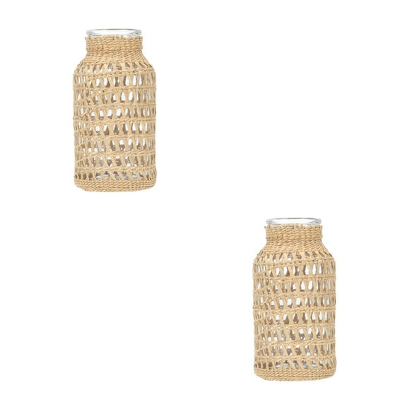 2 PCS Flower Insert Craft Desktop Adornment Home Decor Retro Decorative Vase Office Yellow