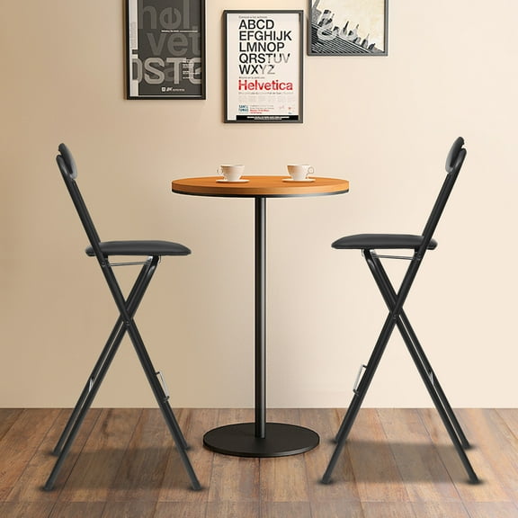 2 PCS Folding Bar Chair, Black, 125kg/275.58lbs Load Capacity, Portable Modern Tall Stool for Milk Tea Shops