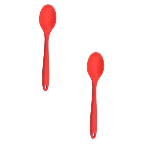 2 PCS Food Grade High Temperature Silicone Small Spoon Dense Mixing Spoon Auxiliary Food Spoon Students And Children Feeding Spoon Eating Spoon Tableware Set Kitchen Gadgets kitchenware