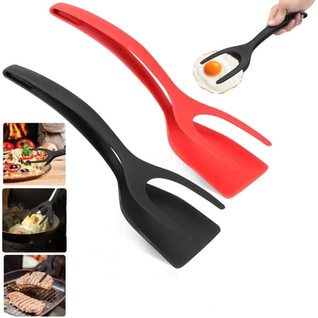 2 PCS Food Spatulas Tongs, Kitchen Egg Flipper Spatula, 2 in 1 Grip and Flip Spatula Flipper Multi-purpose Use Non-Stick Kitchen Flipper Spatula for Eggs and Pancakes, Fish, Omelet