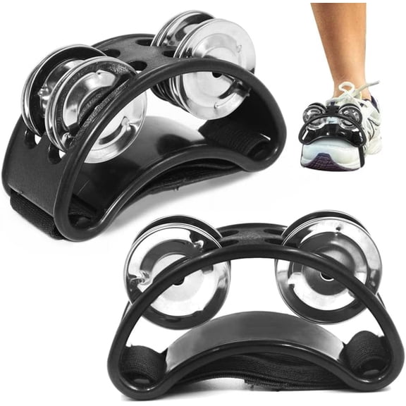 2 PCS Foot Tambourine, SourceTon Foot Shaker, Tambourines for Adults, Collocation Drums, Guitars, Metal Bells, for Concerts, Parties, Welcome Ceremonies ( Black )