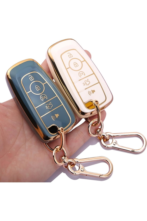 2 PCS for Ford Key Fob Cover Keychain for 2017-2025 Edge,Fusion,Explorer,Escape,Expedition,Mustang Cobra,Bronco Sport,Maverick,F150 F250 F350 Super Duty Lincoln Accessories