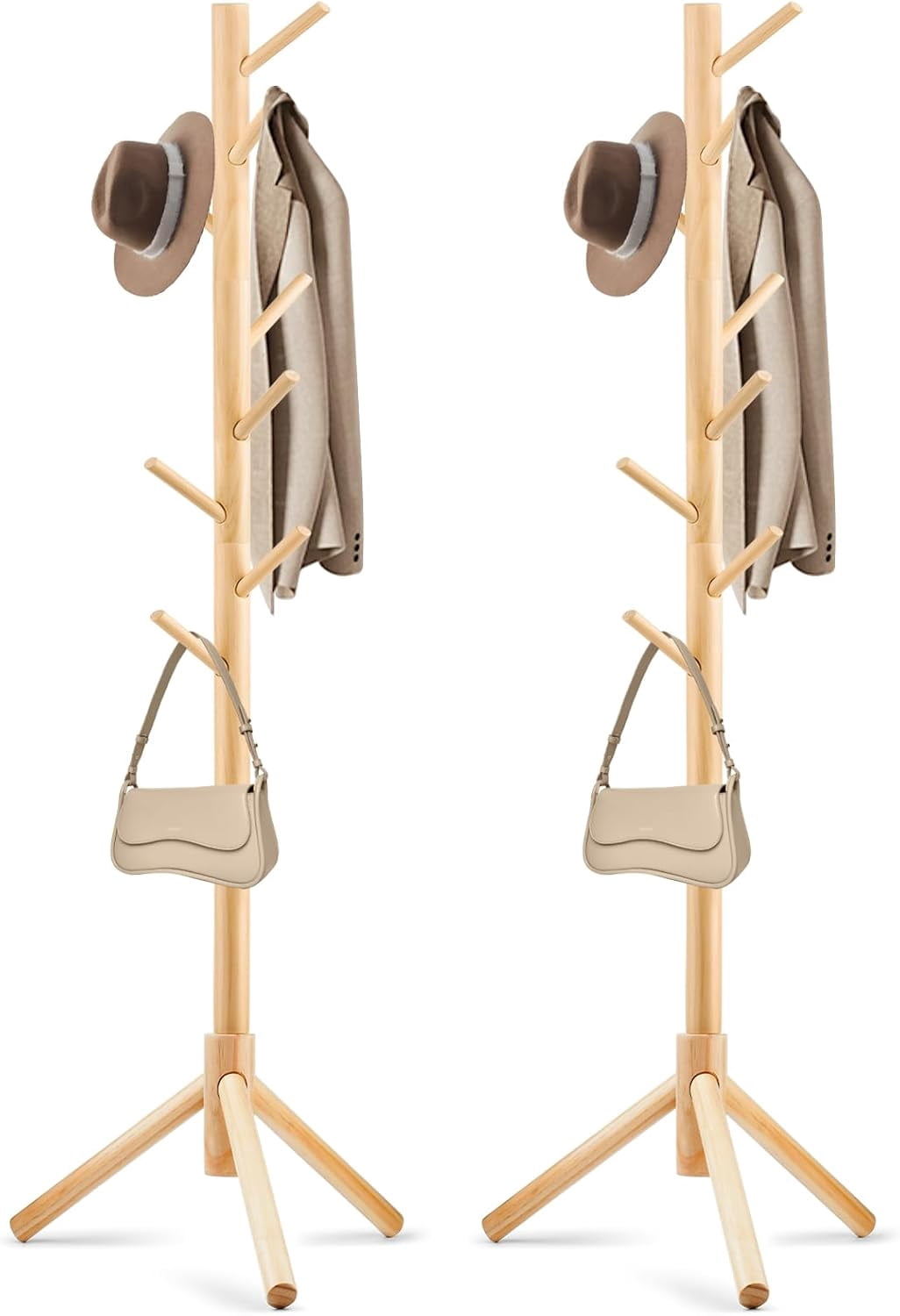 Attachable Coat Rack 2 PCS Freestanding Coat Rack with 8 Hooks and 3 Adjustable Height for ...