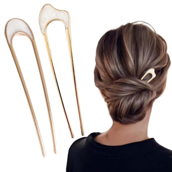2 PCS French Hair Pin New U-shaped Hair Pins for French Twists Hair French Hair Sticks Fork for Thick Hair Buns Chignons Gold Hair Clips Hair Styling Accessories