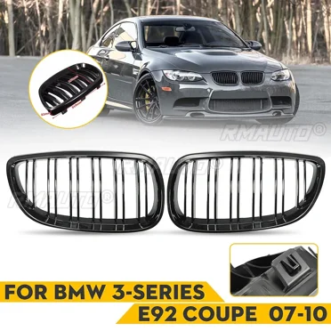 2 PCS Front Grilles Dual Slats Glossy Black For BMW E92 E93 328i 335i 2007 2008 2009 2010 2011-2014 Car Racing Grilles Body Kit