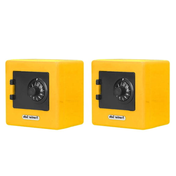 2 PCS Frontier Combination Piggy Bank for Kids, Safe Coin Box for Kids and Adults, Fun Cash Savings Box with Coin Slot and Functioning Dial, Great Birthday Gift for Boys and Girls, Yellow