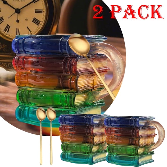 2 PCS Fun Desin Coffee Cup Creative Book Design Water Mug Hand Book Design Novelty Ceramic Coffee Mug With Spoon For Reading Enthusiasts And Unique Ideas Gift For Friends