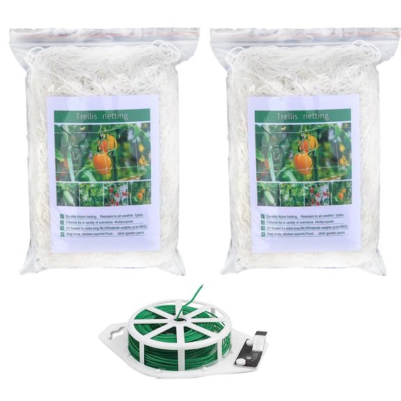 2 PCS Garden Plant Trellis Netting - 5 x 30 ft Trellis Net Polyester Trellis Netting Garden Square Mesh for Climbing Plants Fruits Vegetables VinesGrow Tents