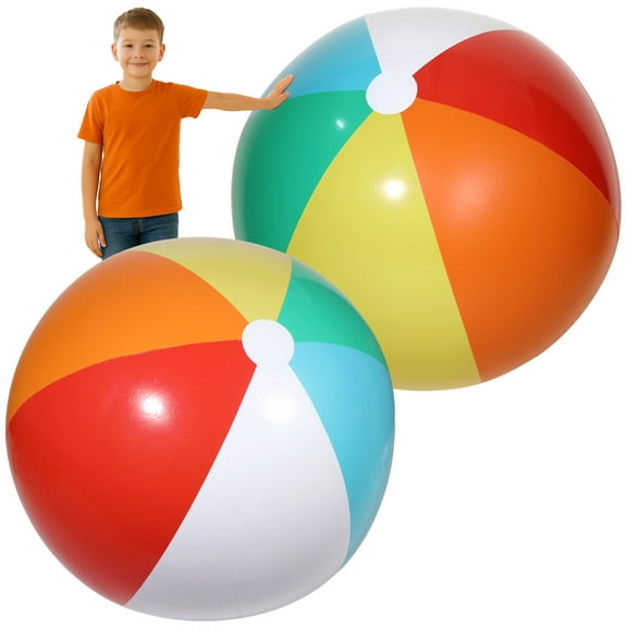 2 PCS Giant Inflatable Beach Balls, 39 in Jumbo Pool Ball for Little Ones Adults, Rainbow Color Huge Blow up PVC Ball for Beach Yard Swimming Pool Outdoor Fun