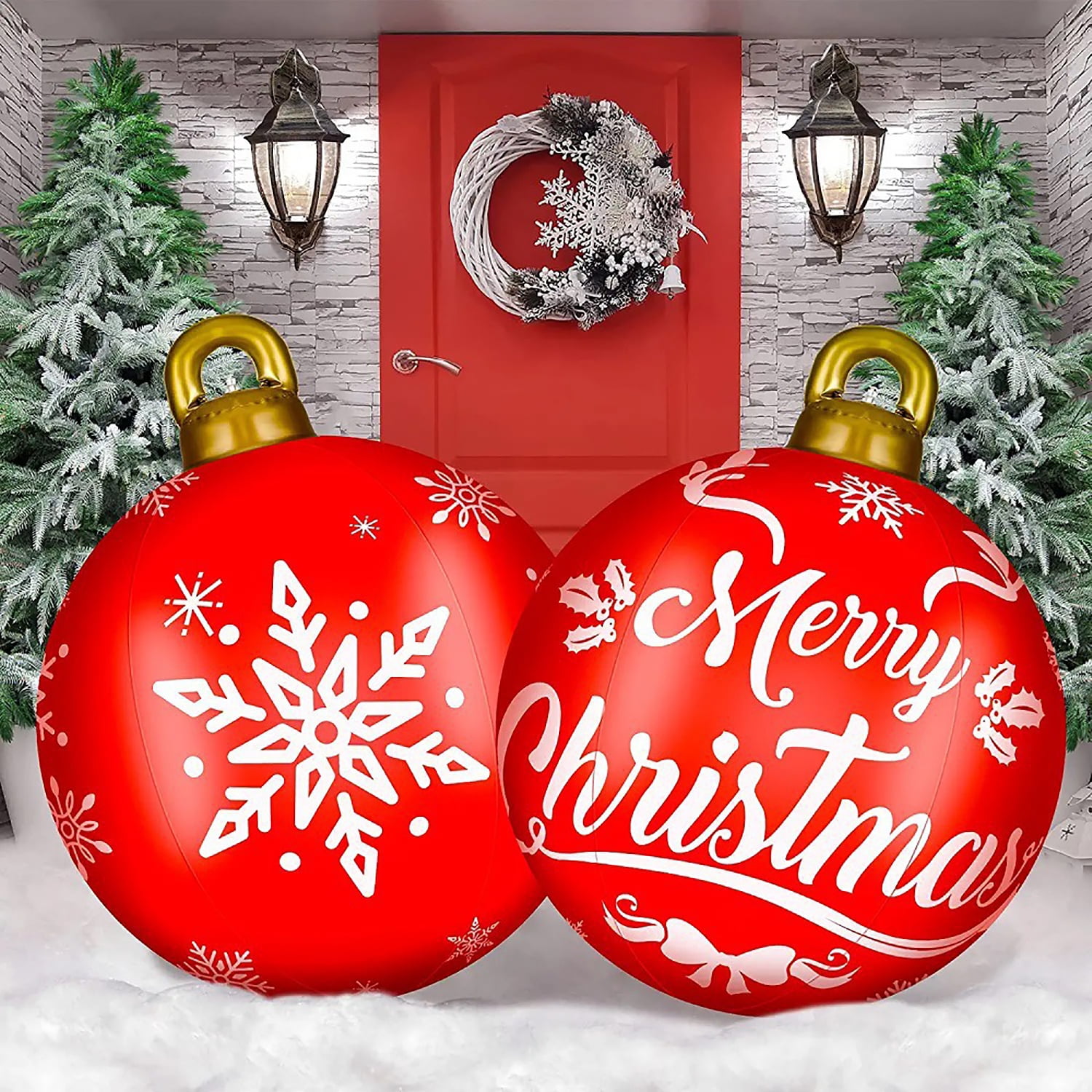 2 PCS Giant Inflatable Christmas Ball Decorations, 24 Inch Light Up PVC ...
