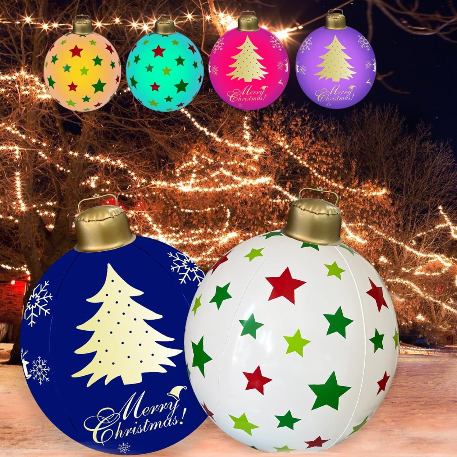 2 PCS Giant Inflatable Christmas Ball Decorations, 24 Inch Light Up PVC