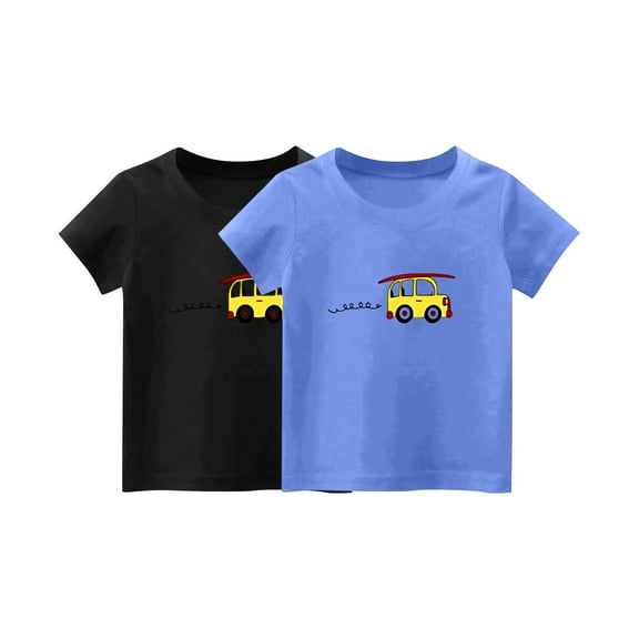 2 PCS Girls Cute T-Shirt Kids Summer Short Sleeve Tops Car Casual Cotton Trendy Crew Neck Graphic Tees Loose Blouses, Black/Blue, 10 Years