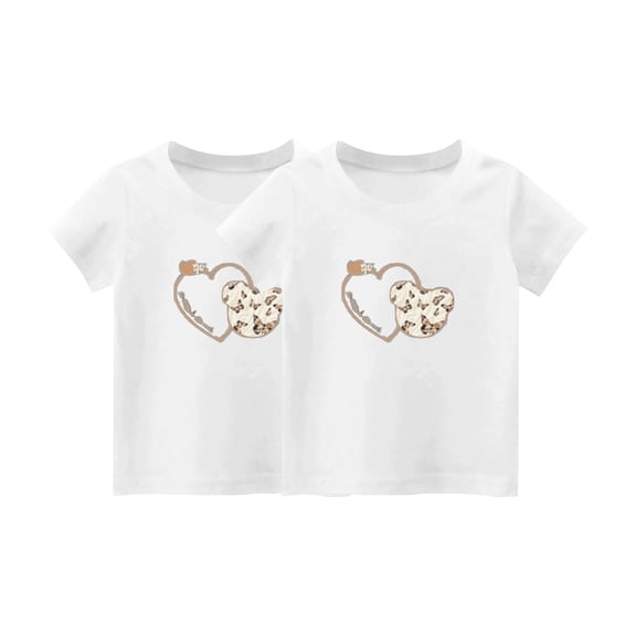 2 PCS Girls Cute T-Shirt Kids Summer Short Sleeve Tops Heart Casual Cotton Crew Neck Graphic Tees Loose Blouses Vacation, White, 10 Years