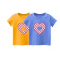 thumbnail image 1 of 2 PCS Girls Cute T-Shirt Kids Summer Short Sleeve Tops Heart Casual Cotton Crew Neck Graphic Tees Loose Blouses Vacation, Yellow/Blue, 4 Years, 1 of 3