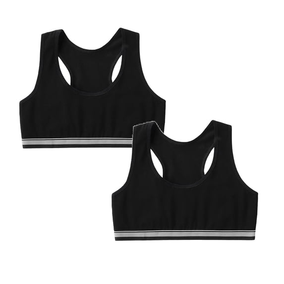 2 PCS Girls Training Bras Soft Cotton Crop Tops Unpadded Racerback Kids First Bra Sports Bra for Girls Age 7-14