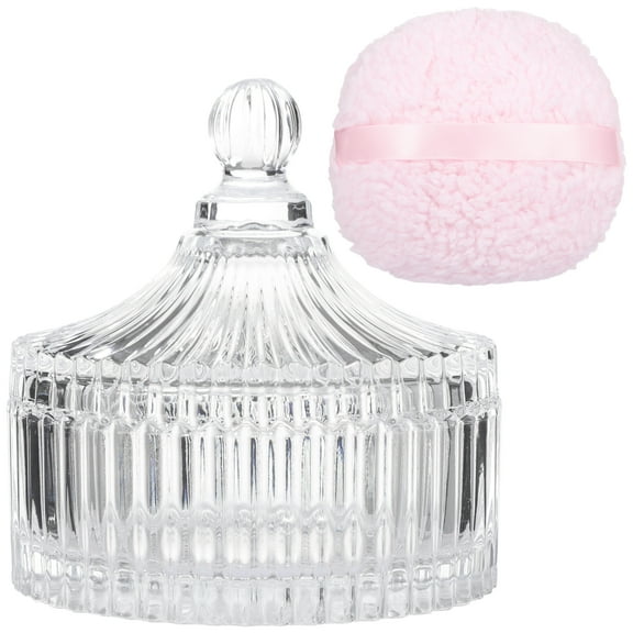 2 PCS Glass Powder Puff Container Set, Decorative Jars with Lid, Large Powder Puffs, Ideal for Adult Body Powder Application