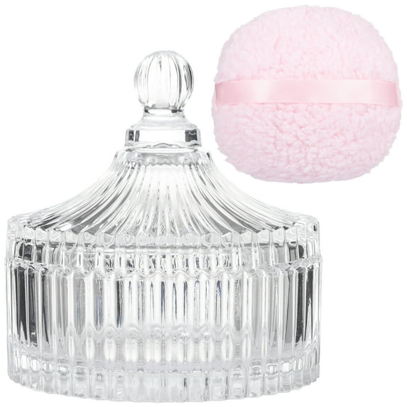 2 PCS Glass Powder Puff Container Set, Decorative Jars with Lid, Large Powder Puffs, Ideal for Adult Body Powder Application