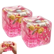 2 PCS Glitter Cube Squishies, Fidget Toys Adults & Teens, Easter Basket Stuffers, Cube HTF Sparkling Stress Relief Collectible, Sensory Stress Ball Squeeze ToysPink