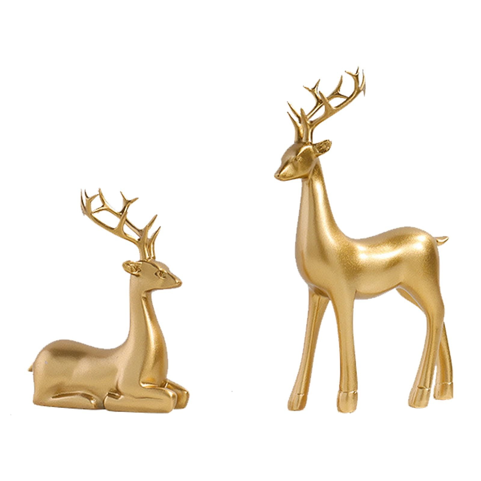 Gold Resin Winter Deer Sculpture Set