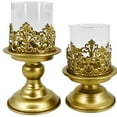thumbnail image 1 of 2 PCS Golden Candle Holders, Hurricane Candle Holder with Glass Cup, Candle Stand Table Centerpiece for Weddings and Events, Luxury Embossed, 1 of 5