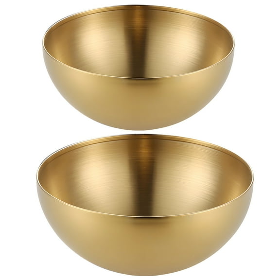 2 PCS Golden Mixing Bowls, 6 Inches and 8 Inches Stainless Steel Salad Bowls, 2 Sizes Metal Serving Bowl, Snack Bowl, Sanded Finish Large Round Bowls for Vegetables Fruits Cold Noodles