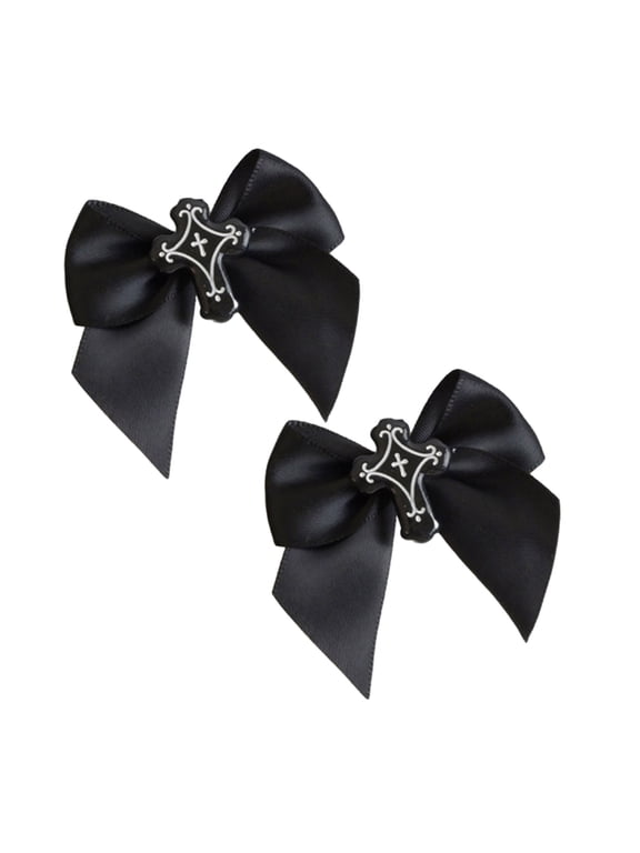 2 PCS Gothic Bow Ribbon Y2K-Style Side Clip Bow Hair Clip Sweet Girls Fairy Bow-Style Dark Ribbon Balletcore