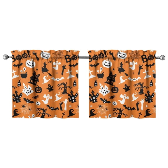 2 PCS Gothic Halloween Tier Curtains Featuring Spider and Ghost Design, Rod Pocket Kitchen Curtains for Small Windows 27.5x24in(70x60cm) Kitchen Curtains
