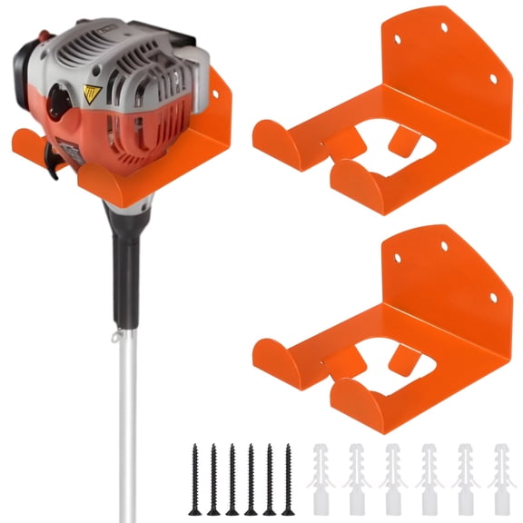 2 Pack Heavy-Duty Garden Tool Wall Mount - Iron Weed Eater & Hedge Trimmer Hanger Rack, Garage Organizer with Hardware